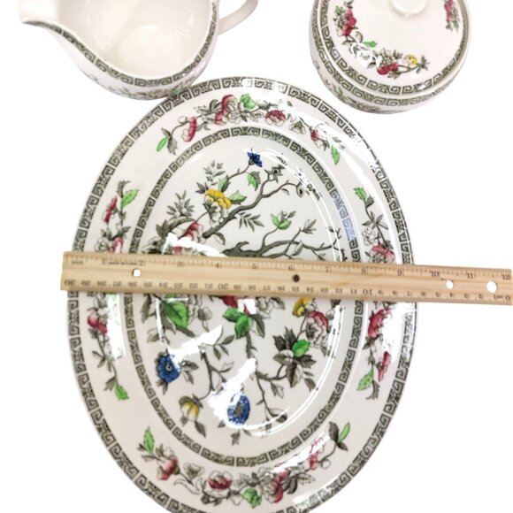 Johnson Brothers Indian Tree Green Key Platter Creamer Sugar Bowl Set Vintage Fl - Picture 11 of 16